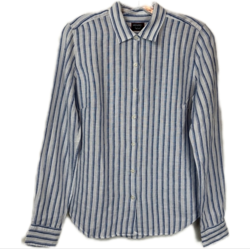 UNTUCKit Women's 100% Linen Wehlen Long Sleeve Button Down Striped Shirt Size 4 - Picture 1 of 11